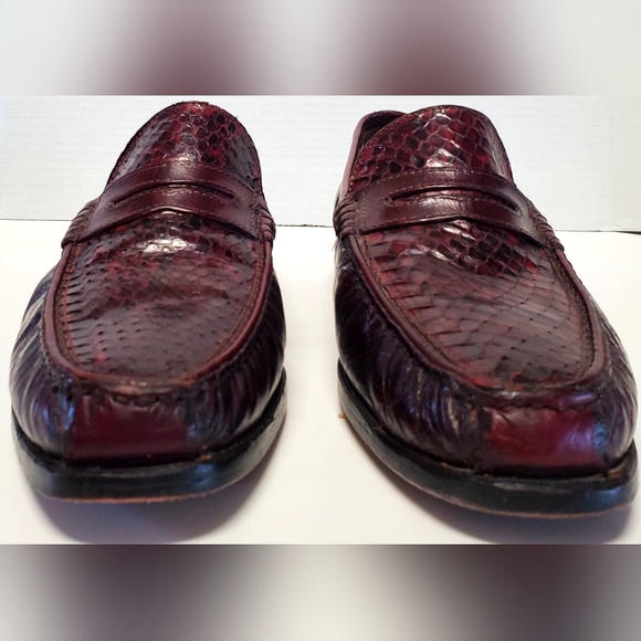 Nettleton Shoes Handcrafted Italy 6305 10M Snakeskin Fire-Red/Brown Penny Loafer - Picture 5 of 12